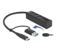 DeLOCK Hub USB 3.2 Gen 1 (3.1 Gen 1) Type-A/Type-C 3 ports + Lecteur Cartes SD/MicroSD - 84x23x18mm - Câble 0.2m - Compatible Windows/macOS/ChromeOS