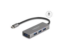 DeLOCK Hub USB Type-C vers 4x USB 3.2 Gen 1 Type-A 5Gbps, Boîtier Métal, Noir, Compatible Windows/macOS/ChromeOS, Câble 0.2m