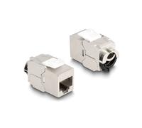 DeLOCK Module Keystone RJ45 femelle Cat.6A STP, montage sur panneau, blindé S/UTP, AWG 26/22, dimensions 19.4x31.5x18.8mm, connecteur droit, argent/blanc