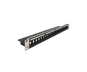 DeLOCK Panneau de Distribution 19" 1U 24 Ports Keystone Noir/Argent avec Gestion de Câbles Métal/Plastique 482x44x92mm