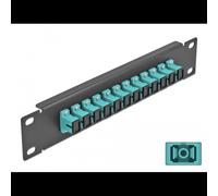 DeLOCK Panneau de Distribution Fibre Optique 10" 1U, 12 Ports SC Simplex Aqua, Compatible Fibre Multimode (FMM), Métal Noir, 44x10x254mm