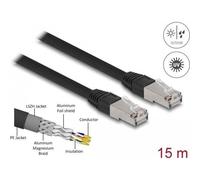 Delock - Patch-Kabel - RJ-45 (M) zu RJ-45 (M) - 15 m - 7 mm - S/FTP - CAT 6a - halogenfrei, geformt, im Freien - Schwarz
