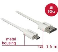 Slim High Quality - Câble HDMI avec Ethernet - HDMI micro mâle pour HDMI mâle - 1.5 m - triple paire torsadée blindée - blanc - support 4K