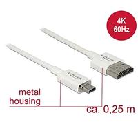 Delock Slim High Quality - Câble HDMI avec Ethernet - 19 pin micro HDMI Type D mâle pour HDMI mâle - 25 cm - triple paire torsadée blindée - blanc - support 4K
