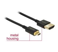 Delock Câble HDMI Slim High Quality – micro HDMI D mâle vers HDMI mâle, 25 cm, Ethernet, blindé, 4K