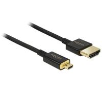 Delock Slim Premium - Câble HDMI avec Ethernet - 19 pin micro HDMI Type D mâle pour HDMI mâle - 1.5 m - triple blindage - noir - support 4K