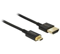 Delock Slim Premium - Câble HDMI avec Ethernet - 19 pin micro HDMI Type D mâle pour HDMI mâle - 1 m - triple blindage - noir - support 4K