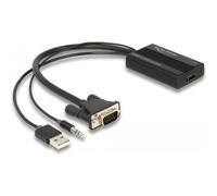 Delock - Spannungsversorgungs-/Audio-/Videoadapter - HD-15 (VGA), Stereo Mini-Klinkenstecker, USB (nur Strom) männlich zu HDMI weiblich - 25cm - Schwarz - Daumenschrauben, aktiv, Stromversorgung + Aud