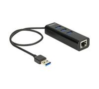 Delock USB 3.0 Hub 3 Port + 1 Port Gigabit LAN 10/100/1000 Mb/s - Concentrateur (hub) - 3 x SuperSpeed USB 3.0 + 1 x 10/100/1000 - de bureau