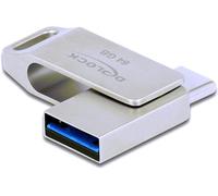 DeLOCK USB 3.2 Gen 1 USB-C + Type-A Memory Stick 64 GB - Metal Housing, Silver