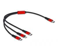 DELOCK USB-C Ladekabel<Lightning/Micro/USB-C 30cm SW/rot