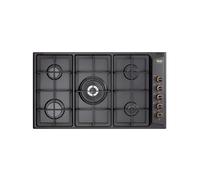 De'Longhi ANL 59 PRO Plan de Cuisson à Gaz 90 Cm, 5 Brûleurs dont 1 Double Couronne, Acier Émaillé Noir, Grilles en Fonte, Boutons en Laiton Patiné, Design Country