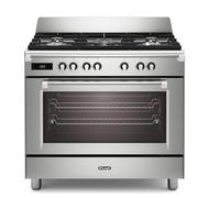 De'Longhi BS 965 MXX Cuisinière à gaz, 90 cm, four électrique multifonction, 5 feux, grilles en fonte, True Fan Cooking, grill ventilé, couleur inox