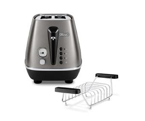 De'Longhi CTIN2103.TB Grille-pain Distinta Titanium, 6 niveaux de cuisson, support brioches intégré, finition élégante
