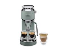 De'Longhi Dedica Duo - Machine à Espresso Manuelle Cold Brew Vert | Machine Compacte, Mousseur à Lait Manuel, Expresso, Cappuccino, Dosettes ESE, Icônes Tactiles Colorées, L. 15cm, EC890.GR