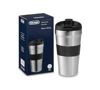 De'Longhi Travel Mug, Thermos à double paroi pour boissons chaudes et froides, facile à transporter, étui antidérapant en silicone, 300 ml de capacité, DLSC066, Marron