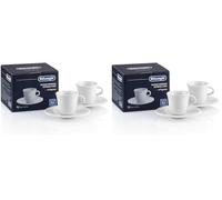 De'Longhi DLSC308 Lot de 4 tasses en porcelaine céramique, fabriqué en Italie, confortable à tenir, sans condensation, lavable au lave-vaisselle, capacité 70 ml chacune, également fourni les soucoupes