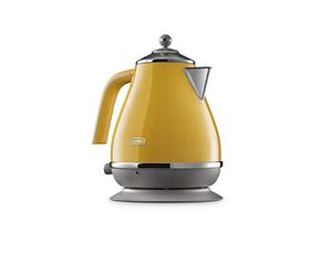 De'Longhi Icona Capitals KBOC2001.Y, Bouilloire Électrique Style Vintage avec Filtre Anti-Calcaire, Base Pivotante 360°, Rangement pour Cordon, Acier Inoxydable, 1.7 litres, 2000W, Jaune New York
