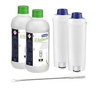 DeLonghi, Lot de 2 boîtes anticalcaire EcoDecalk + 2 filtres à eau DLS C002 + 1 brosse de nettoyage DeLonghi (nettoyage des tuyaux).