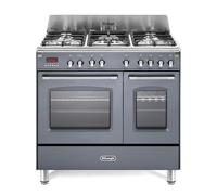 De'Longhi MEM 965T GX ED Cuisinière à gaz, 90 cm, double four électrique multifonctionnel, 5 feux, design vintage, couleur gris ardoise