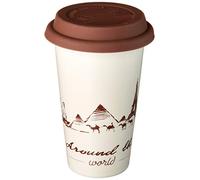De'Longhi Mug de voyage isotherme en céramique à double paroi + couvercle en silicone, 300 ml, thème globetrotter