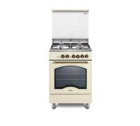 De'Longhi PEMB 664 CLSG Cuisinière à gaz, 60 cm, four électrique multifonctions, 4 brûleurs, 1 double couronne, grilles en fonte, Easysteam, Idroclean, ligne Country, couleur crème, classe énergétique