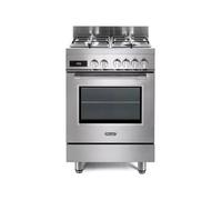 De'Longhi PRO 66 MXL PZ Cuisinière à gaz, 60 cm, four électrique multifonctions, 4 brûleurs, 1 double couronne, gamme professionnelle, Master Pizza, Easy Steam, Idroclean, classe énergétique A