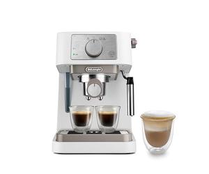 De'Longhi Stilosa - Machine à Espresso Manuelle avec Mousseur à Lait Manuel | Machine à Café Compacte, 15 Bars, Système Cappuccino, Arrêt Automatique, Compatible avec les Dosettes ESE, Blanc, EC260.W