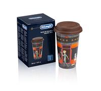 De'Longhi Travel Mug, Thermos à double paroi pour boissons chaudes et froides, facile à transporter, étui antidérapant en silicone, 300 ml de capacité, DLSC066, Marron