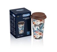 De'Longhi Travel Mug, Thermos à double paroi pour boissons chaudes et froides, facile à transporter, étui antidérapant en silicone, 300 ml de capacité, DLSC067, Marron