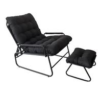 DELONGKE Fauteuil lounge d'extérieur - Fauteuil de relaxation de jardin avec fonction allongée - Avec repose-pieds - Noir avec repose-pieds