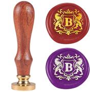 DELORIGIN 1" sceau de Cire en Forme de Lettre B Emblème du Lion Tête en Laiton Amovible avec Manche en Bois Cire à Cacheter pour Cartes de Vœux Lettres D'Invitation