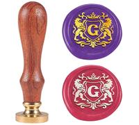 DELORIGIN 1" sceau de Cire en Forme de Lettre G Emblème du Lion Tête en Laiton Amovible avec Manche en Bois Cire à Cacheter pour Cartes de Vœux Lettres D'Invitation