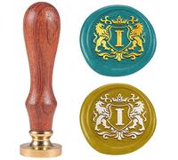 DELORIGIN 1" sceau de Cire en Forme de Lettre I Emblème du Lion Tête en Laiton Amovible avec Manche en Bois Cire à Cacheter pour Cartes de Vœux Lettres Invitations