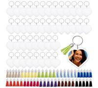 DELORIGIN 100 porte Clés en Acrylique avec Cadre Photo en Forme de Cœur et Pompons Petit Porte Clés Transparent avec Anneau pour Photo Idéal pour les Amoureux