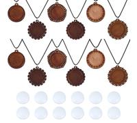 DELORIGIN 12 ensemble de Plateaux de Base Vierges pour Colliers à Broder en Bois avec Cabochons et Cordes 24mm 6Styles DIY Broderie Cabochon Bois Lunette Vierges pour la Fabrication