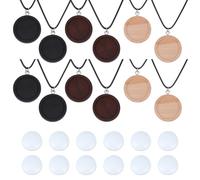 DELORIGIN 12 ensemble de Plateaux de Base Vierges pour Colliers à Broder en Bois avec Cabochons et Cordes 24mm 3color DIY Broderie Cabochon Bois Lunette Vierges pour la Fabrication