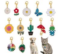 DELORIGIN 12 Styles Pendentifs de Collier Végétatif pour Chat Chien Alliage Émail Cactus Pendentifs de Collier pour Animaux de Compagnie Breloques à Clipser pour Sac Porte Clés Fabrication de Bijoux