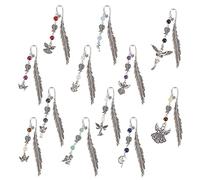 DELORIGIN 12marque Pages en Plumes Marque Pages en Métal et Cristal Marque Pages Vintage en Perles de Pierres Précieuses Marqueurs de Livre D'Ange en Alliage pour les Amateurs de Livres de Lecture