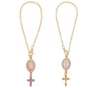 DELORIGIN 2 Chapelet de Volant en Croix Accessoire de Voiture pour Rétroviseur avec Pendentif de Bénédiction en Croix Accessoires pour Cadeau du Conducteur