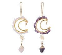 DELORIGIN 2 ornement Suspendu en Cristal pour Voiture Pierre Précieuse de Lune Alliage Soleil Rétroviseur Breloque de Voiture Accessoires Attrape Soleil Décoration pour Voiture Balcon Mur Fête