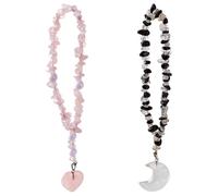 DELORIGIN 2 pendentif en Quartz Rose Naturel pour Voiture Ornement à Suspendre Breloque avec Cœur Lune Cristal Attrape Soleil pour Rétroviseur de Voiture Décoration de Fenêtre