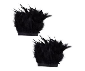 DELORIGIN 2 pièces Bracelet Plume à Clapet pour Femme - Manchette de Poignet en Plume Gothique - Gants de Poignet pour Décoration de Halloween, Cosplay, Costume de Fête, 150 mm, ressort