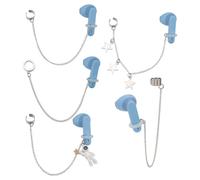 DELORIGIN 4 Paire de Boucles d'oreilles Anti Perte pour Airpods Spacemen Boucles d'oreilles Pendantes à Clip Chaîne pour Écouteurs 304 Crochets d'oreille sans Fil en Acier Inoxydable Support