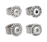 DELORIGIN 4 pcs 12mm Boutons Pression Anneaux Bijoux Réglable Anneau Pression Breloques Interchangeables Alliage Boutons Pression Bricolage Anneaux pour Bague de Doigt Fabrication de Bijoux