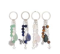 DELORIGIN 4 porte Clés en Perles de Cristal Porte Clés en Pierres Précieuses Naturelles avec Perles D'Imitation Breloques en Alliage pour Femmes Décoration de Sac à Main de Couple