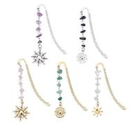 DELORIGIN 5 marque Page Soleil de Style Marque Pages en Métal et Pierres Précieuses Lot de Signets Multipack Marque Page Amusant Cadeau pour Femme Homme Amoureux de la Lecture de Livres Cadeau