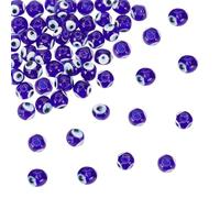 DELORIGIN 50 pièces 8mm Perles Mauvais Œil Breloques au Chalumeau Perles Turques Noir Mauvais Œil Chaîne Perles Amulettes pour Bijoux Boucle D'Oreille Bracelet Collier Fabrication