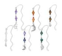DELORIGIN 6 marque Page en Métal Vintage 6 styles en Pierres Précieuses Naturelles et Perles en Alliage en Forme de Vague avec Lune pour Cadeau de Remise de Diplôme pour Étudiant et Enseignant