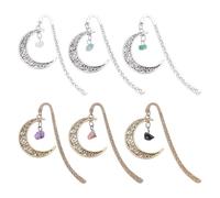 DELORIGIN 6 marque Page Lune Styles Marque Pages en Métal et Pierres Précieuses Lot de Signets Multipack Marque Page Amusant Cadeau pour Femme Homme Amoureux de la Lecture de Livres Cadeau